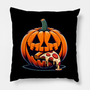 Scary Pumpkin eating Pizza  Halloween Pillow