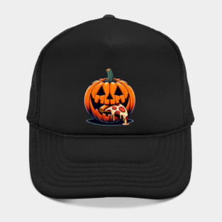 Scary Pumpkin eating Pizza  Halloween Hat