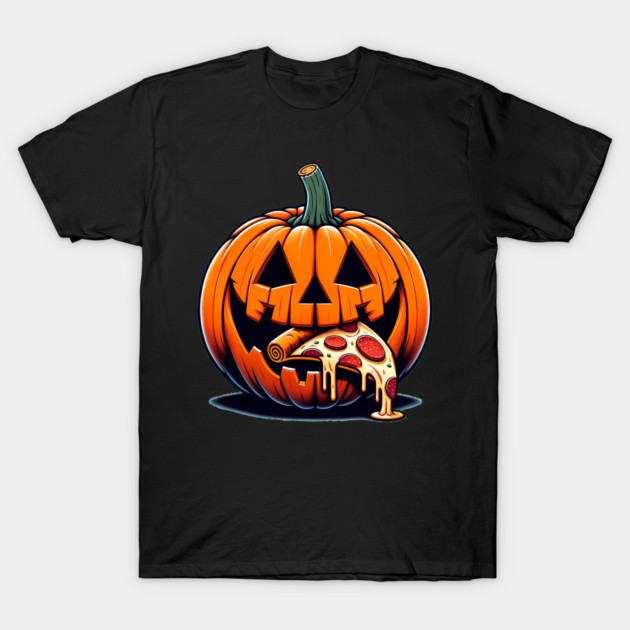 Scary Pumpkin eating Pizza  Halloween T-Shirt by logiamerch