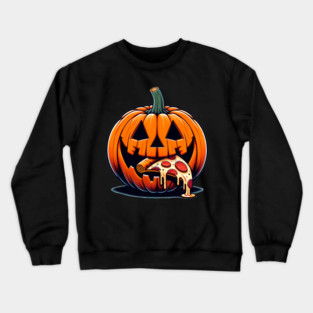 Scary Pumpkin eating Pizza  Halloween Crewneck Sweatshirt