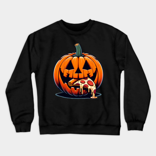 Scary Pumpkin eating Pizza  Halloween Crewneck Sweatshirt by logiamerch