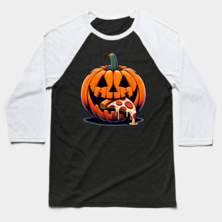 Scary Pumpkin eating Pizza  Halloween Baseball T-Shirt