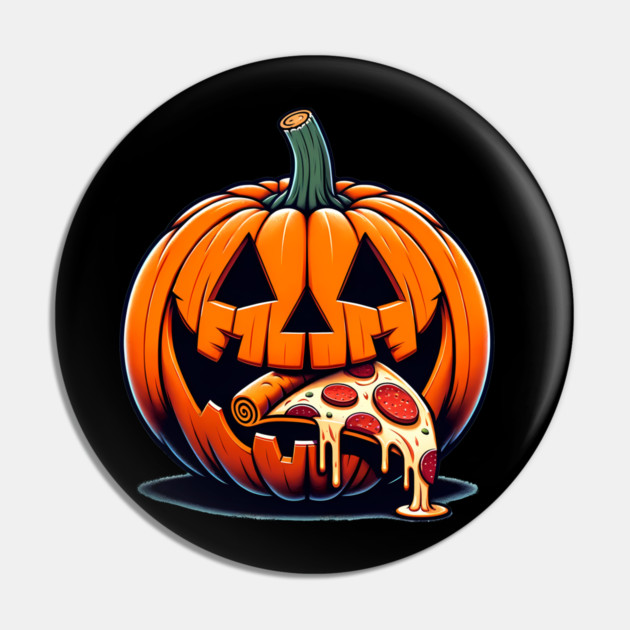 Scary Pumpkin eating Pizza  Halloween Pin by logiamerch