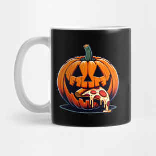 Scary Pumpkin eating Pizza  Halloween Mug