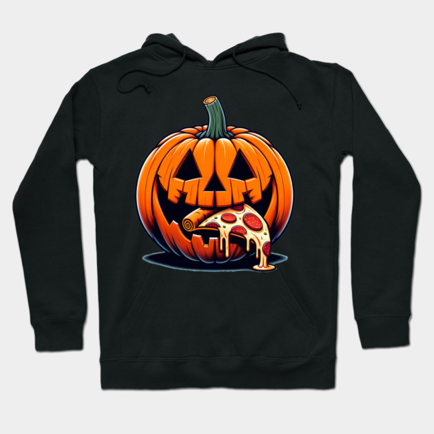 Scary Pumpkin eating Pizza  Halloween Hoodie by logiamerch
