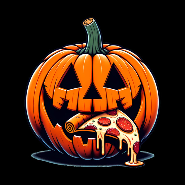 Scary Pumpkin eating Pizza  Halloween by logiamerch