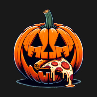 Scary Pumpkin eating Pizza  Halloween T-Shirt