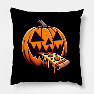 Scary Pumpkin eating Pizza  Halloween Pillow