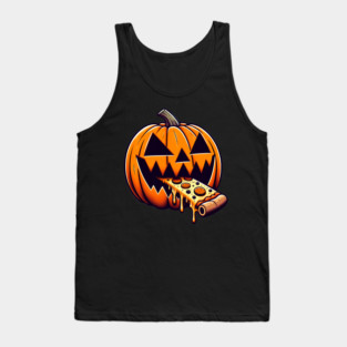 Scary Pumpkin eating Pizza  Halloween Tank Top