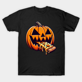 Scary Pumpkin eating Pizza  Halloween T-Shirt