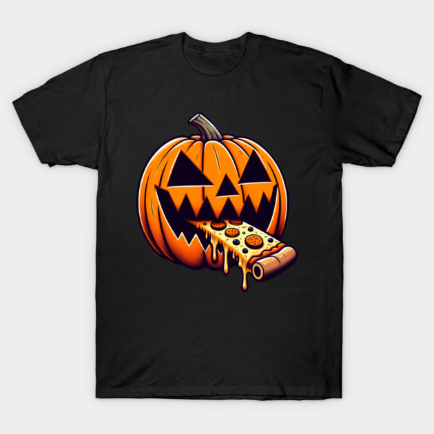 Scary Pumpkin eating Pizza  Halloween T-Shirt by logiamerch