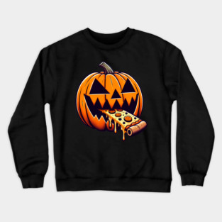Scary Pumpkin eating Pizza  Halloween Crewneck Sweatshirt