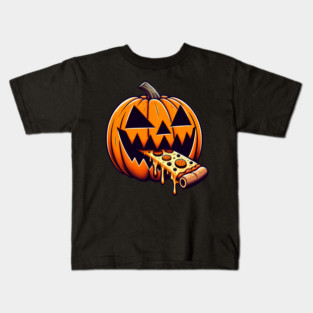 Scary Pumpkin eating Pizza  Halloween Kids T-Shirt