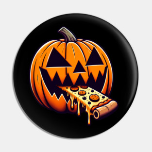 Scary Pumpkin eating Pizza  Halloween Pin