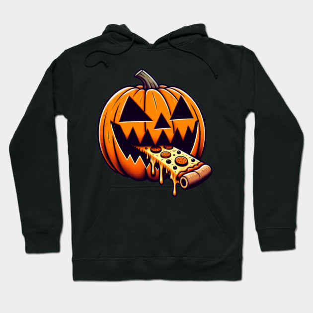 Scary Pumpkin eating Pizza  Halloween Hoodie by logiamerch