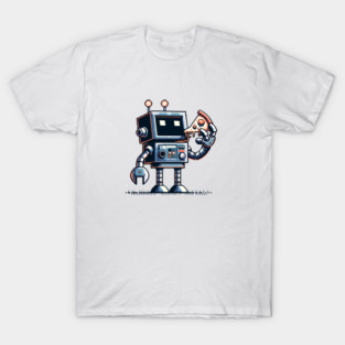 Funny Robot Eating Pizza T-Shirt