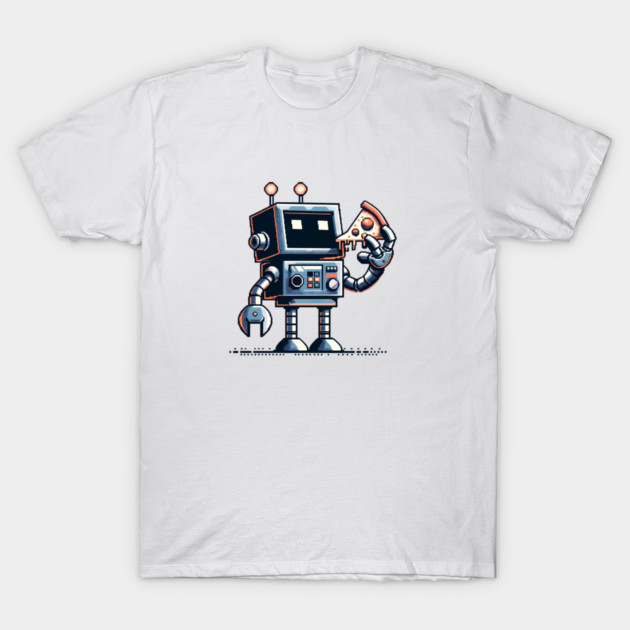 Funny Robot Eating Pizza T-Shirt by logiamerch