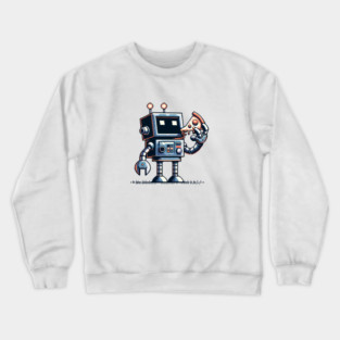 Funny Robot Eating Pizza Crewneck Sweatshirt