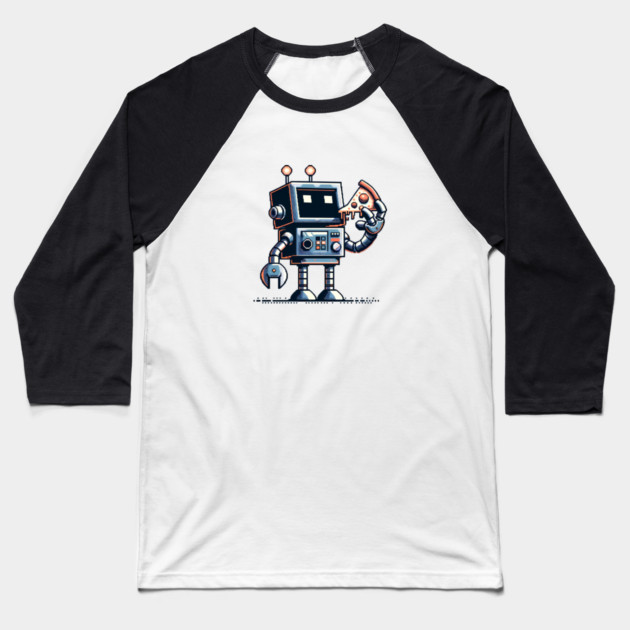 Funny Robot Eating Pizza Baseball T-Shirt by logiamerch