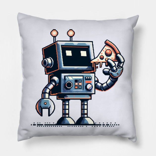 Funny Robot Eating Pizza Pillow by logiamerch