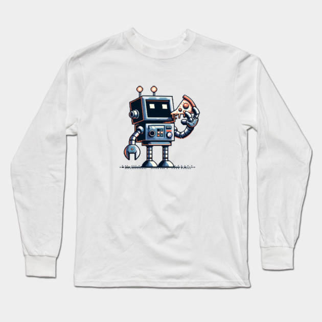 Funny Robot Eating Pizza Long Sleeve T-Shirt by logiamerch
