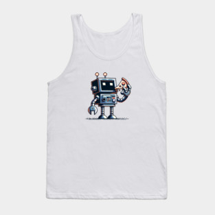 Funny Robot Eating Pizza Tank Top