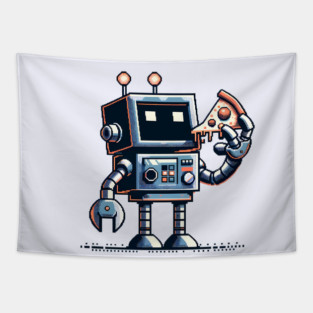 Funny Robot Eating Pizza Tapestry