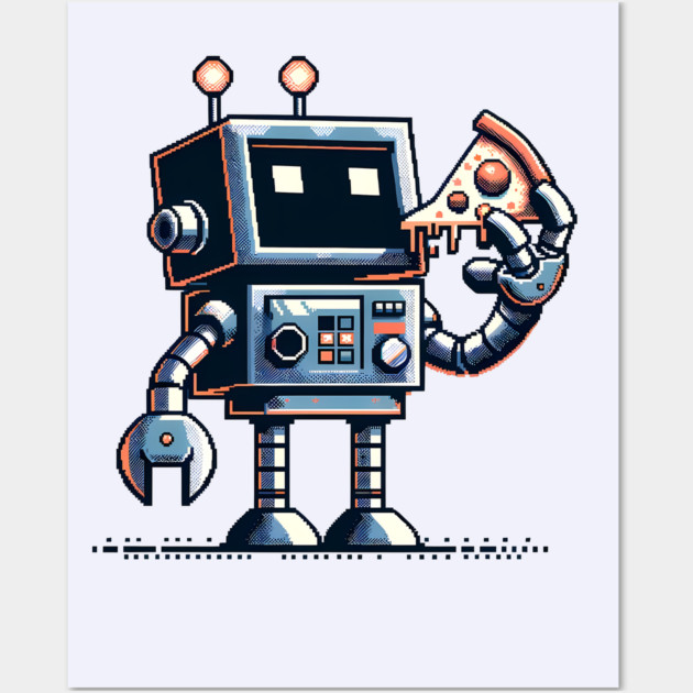 Funny Robot Eating Pizza Wall Art by logiamerch