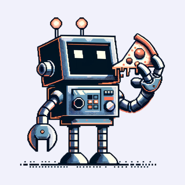 Funny Robot Eating Pizza by logiamerch