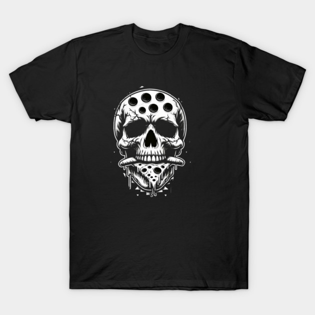 Skull Eating Pizza T-Shirt by logiamerch