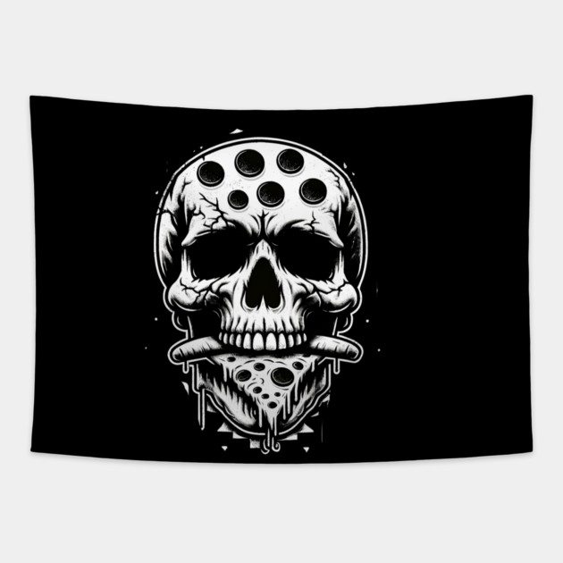 Skull Eating Pizza Tapestry by logiamerch