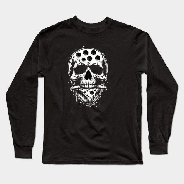 Skull Eating Pizza Long Sleeve T-Shirt by logiamerch