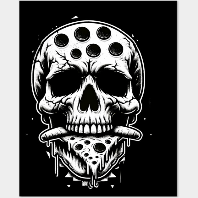 Skull Eating Pizza Wall Art by logiamerch