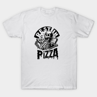 Funny Skull, Skeleton Resting in Pizza T-Shirt