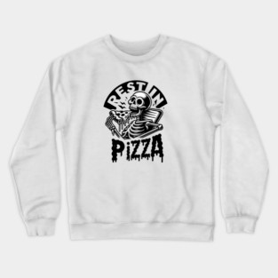 Funny Skull, Skeleton Resting in Pizza Crewneck Sweatshirt