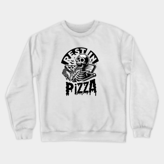 Funny Skull, Skeleton Resting in Pizza Crewneck Sweatshirt by logiamerch