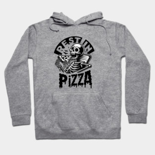 Funny Skull, Skeleton Resting in Pizza Hoodie