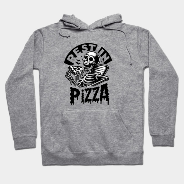 Funny Skull, Skeleton Resting in Pizza Hoodie by logiamerch