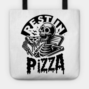 Funny Skull, Skeleton Resting in Pizza Tote