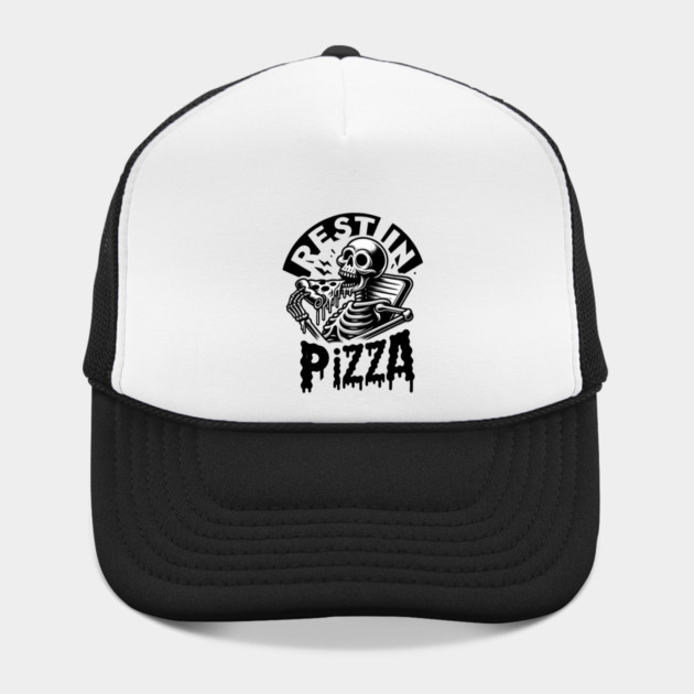 Funny Skull, Skeleton Resting in Pizza by logiamerch