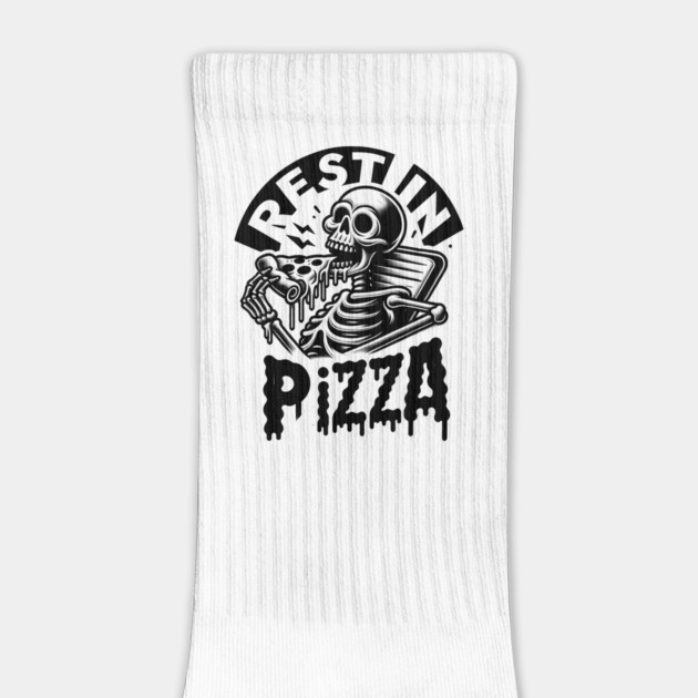 Funny Skull, Skeleton Resting in Pizza by logiamerch