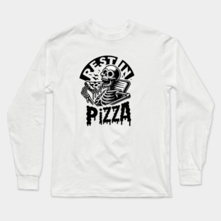Funny Skull, Skeleton Resting in Pizza Long Sleeve T-Shirt