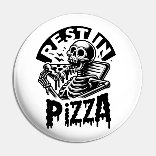 Funny Skull, Skeleton Resting in Pizza Pin by logiamerch