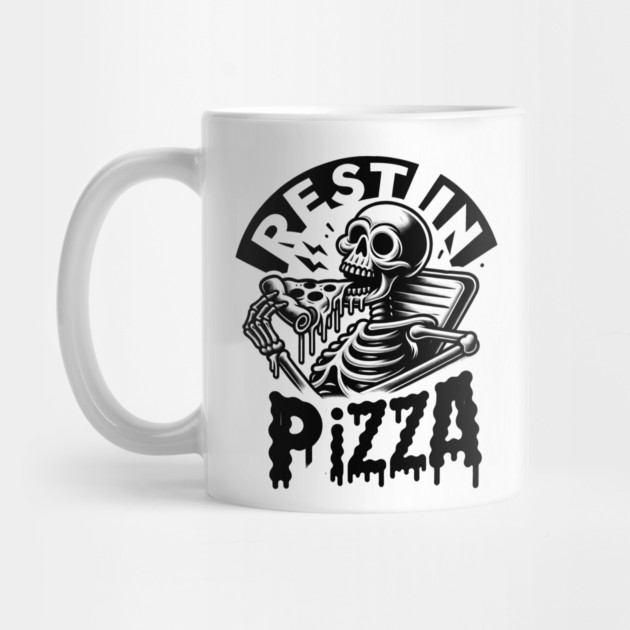 Funny Skull, Skeleton Resting in Pizza by logiamerch