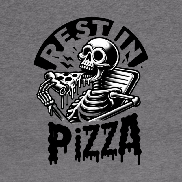 Funny Skull, Skeleton Resting in Pizza by logiamerch