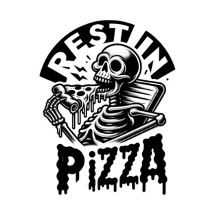 Funny Skull, Skeleton Resting in Pizza T-Shirt