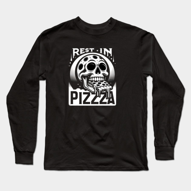 Funny Skull, Resting in Pizza Long Sleeve T-Shirt by logiamerch
