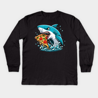 Funny Shark with Pizza, Pizza Lover Kids Long Sleeve T-Shirt