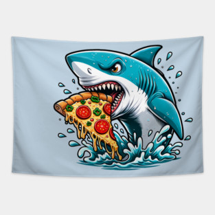 Funny Shark with Pizza, Pizza Lover Tapestry