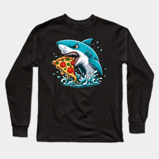 Funny Shark with Pizza, Pizza Lover Long Sleeve T-Shirt